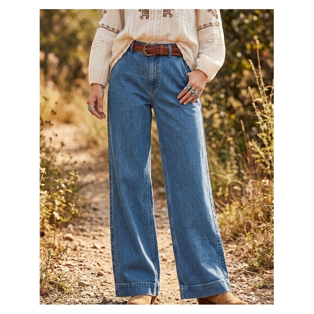 J Crew High Rise Trouser Jeans Women 30T (33x33) Blue Flared Wide Leg Denim Pant